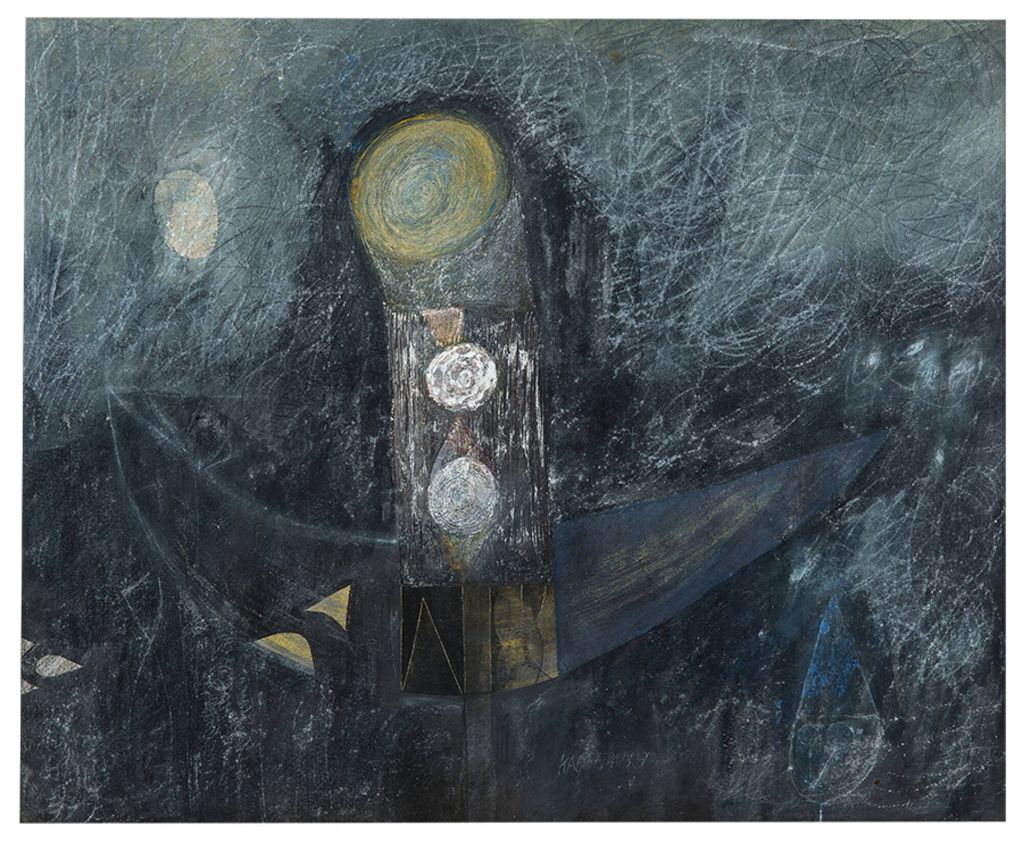 Gray with Sun/Crescent Moon