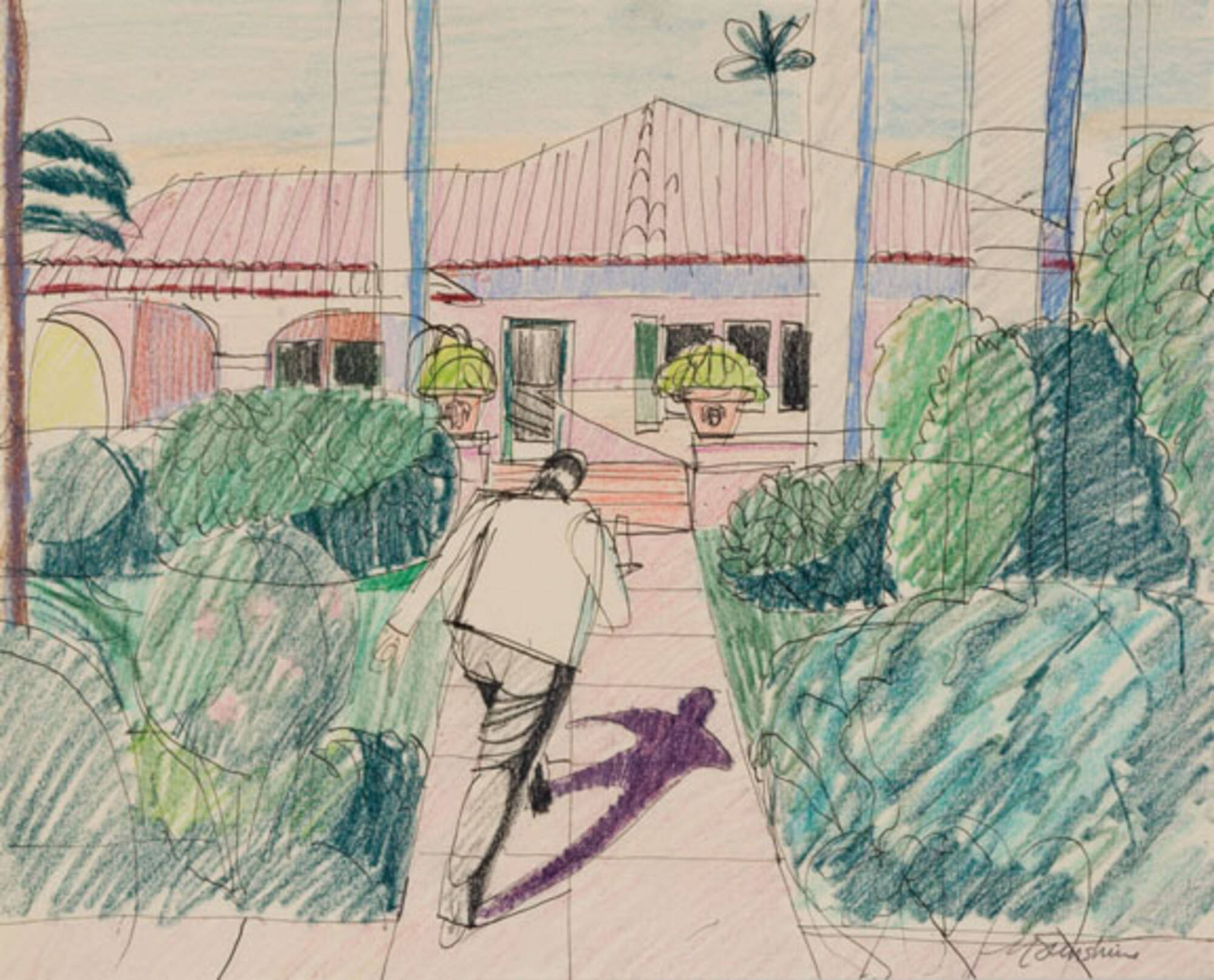 Untitled (Figure in front of a house)