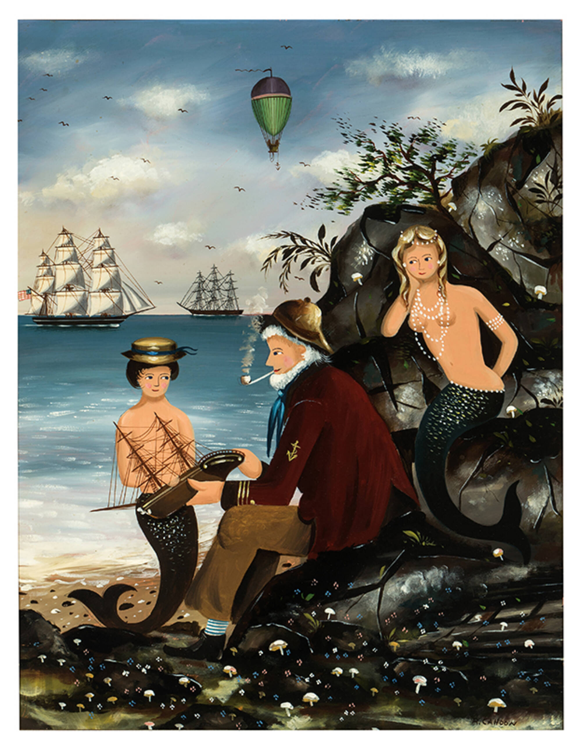 Mermaid & Sailor on a Rocky Shore