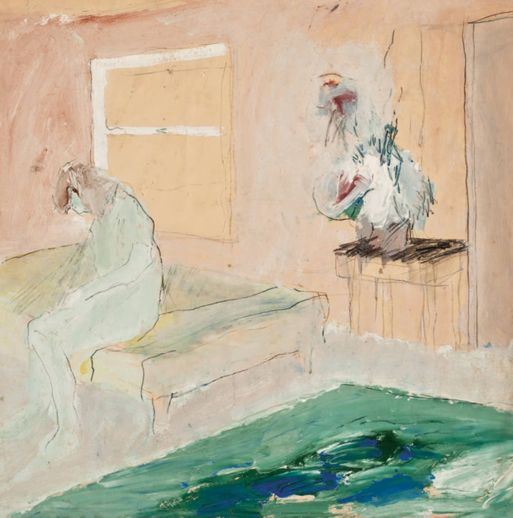 Untitled (Joan Brown Seated on Model Stand in Studio 13, San Francisco Art Institute)