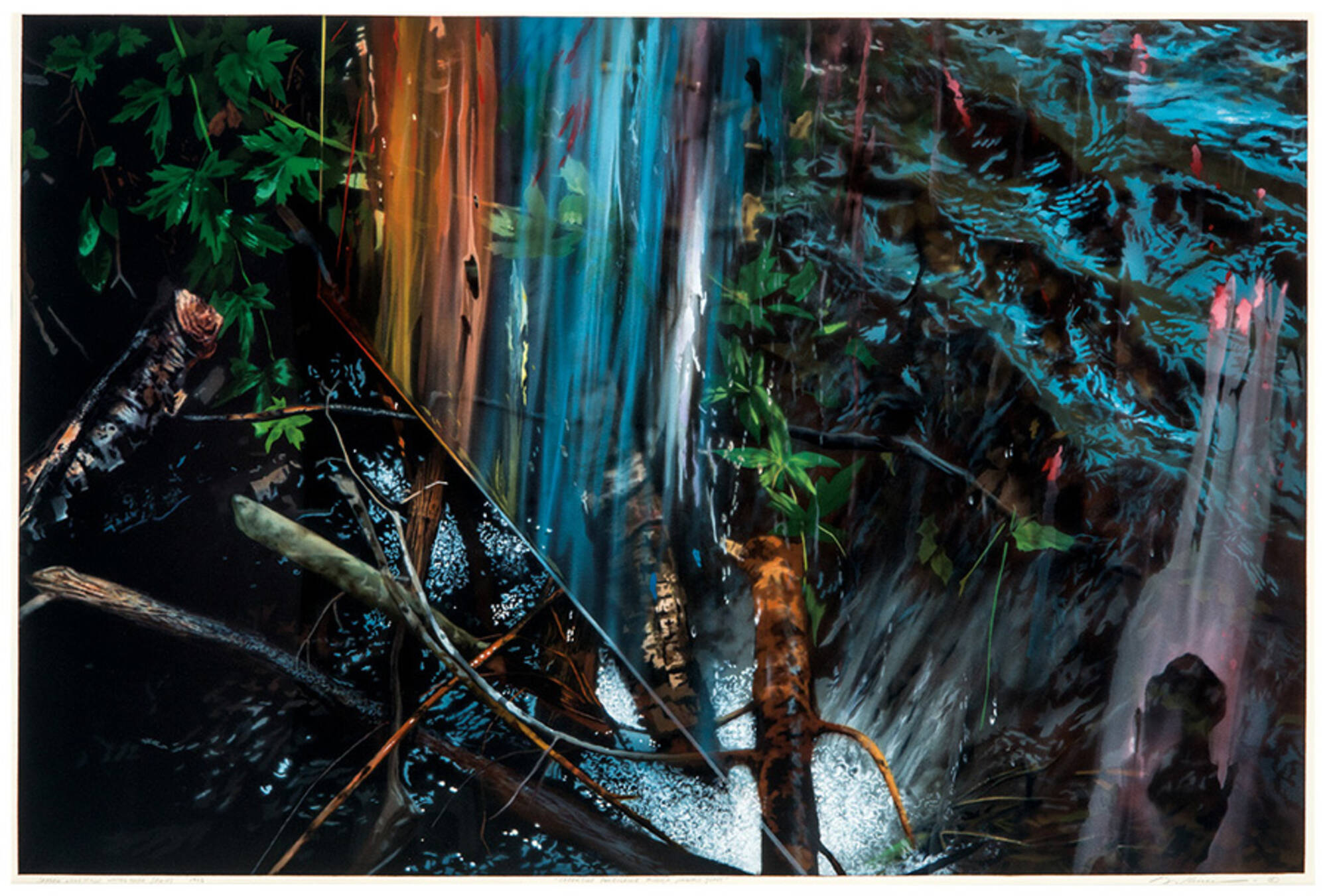 Creekside Turbulence through Painted Glass (from Staged Landscape Watercolor Series)