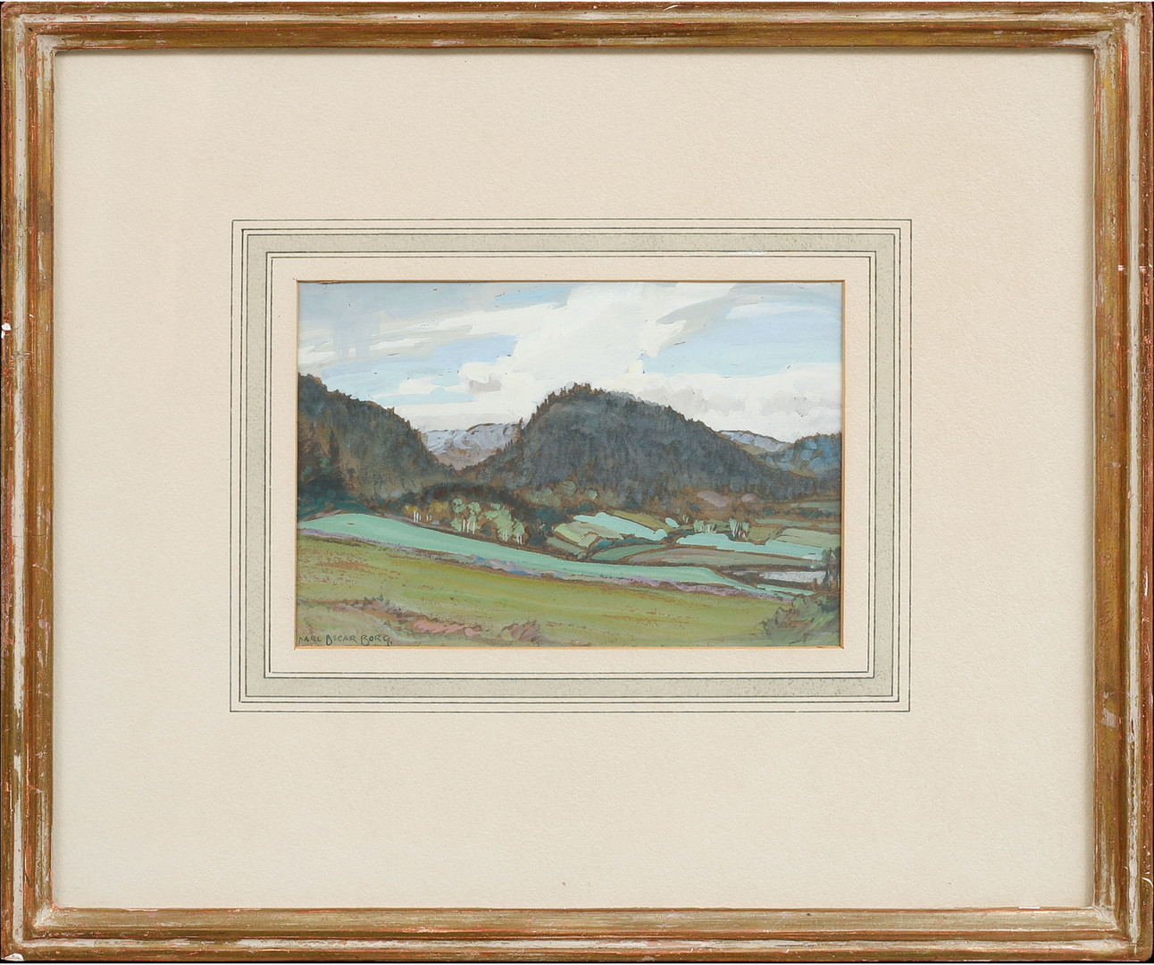 Motiv från Enningdalen, Norge. Gouache, signerad.
