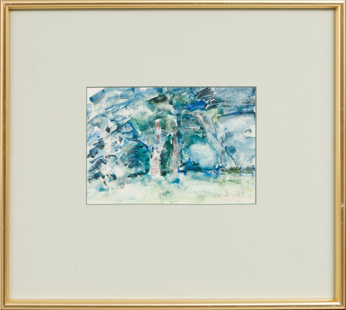 Landskap med träd, gouache, signerad.