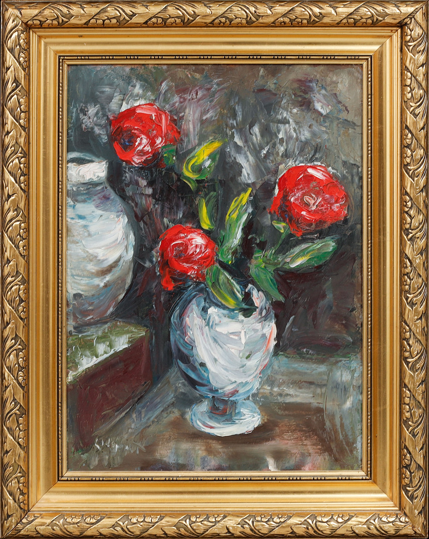 Blomsterstilleben, olja på pannå, signerad.