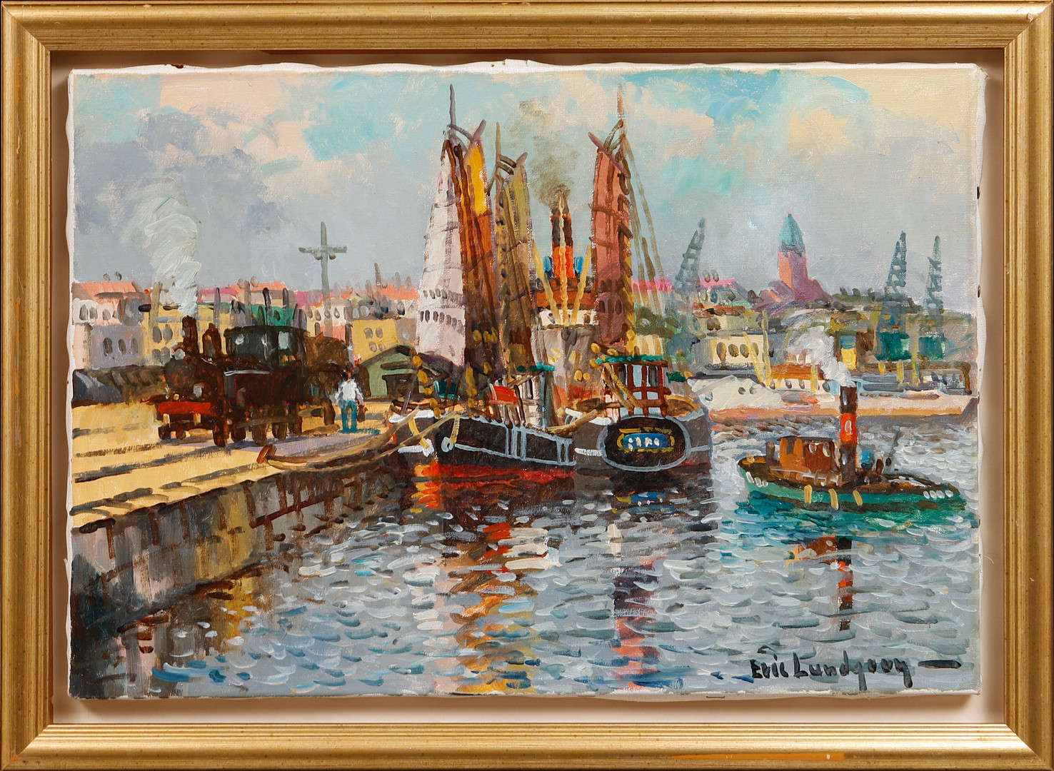 Göteborgs hamn, olja på duk, signerad.