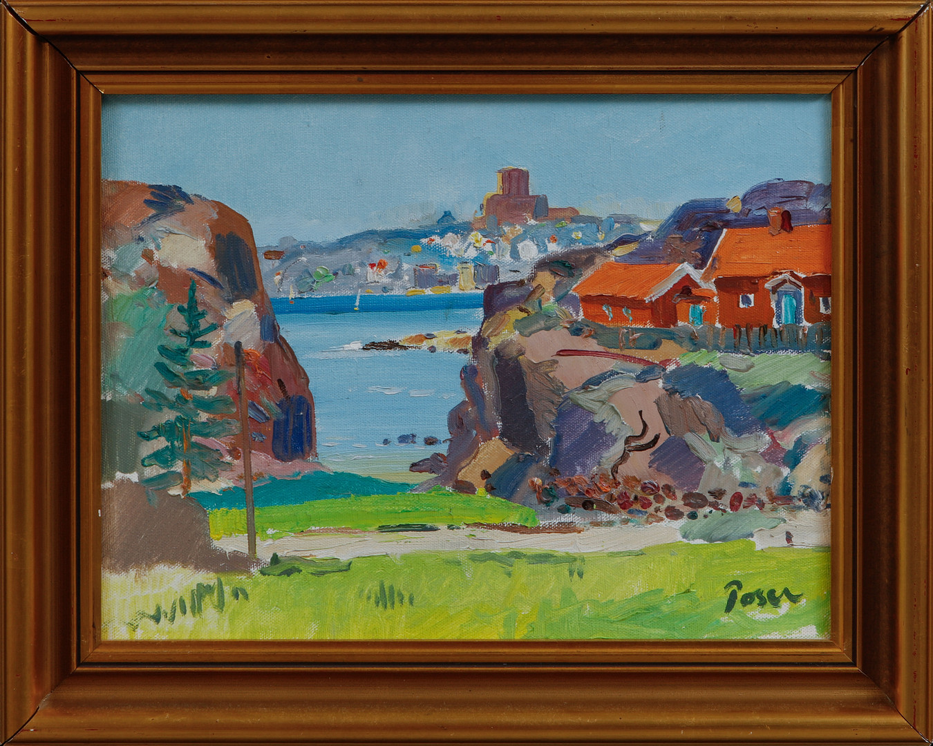 Vy mot Marstrand, olja på duk, signerad.