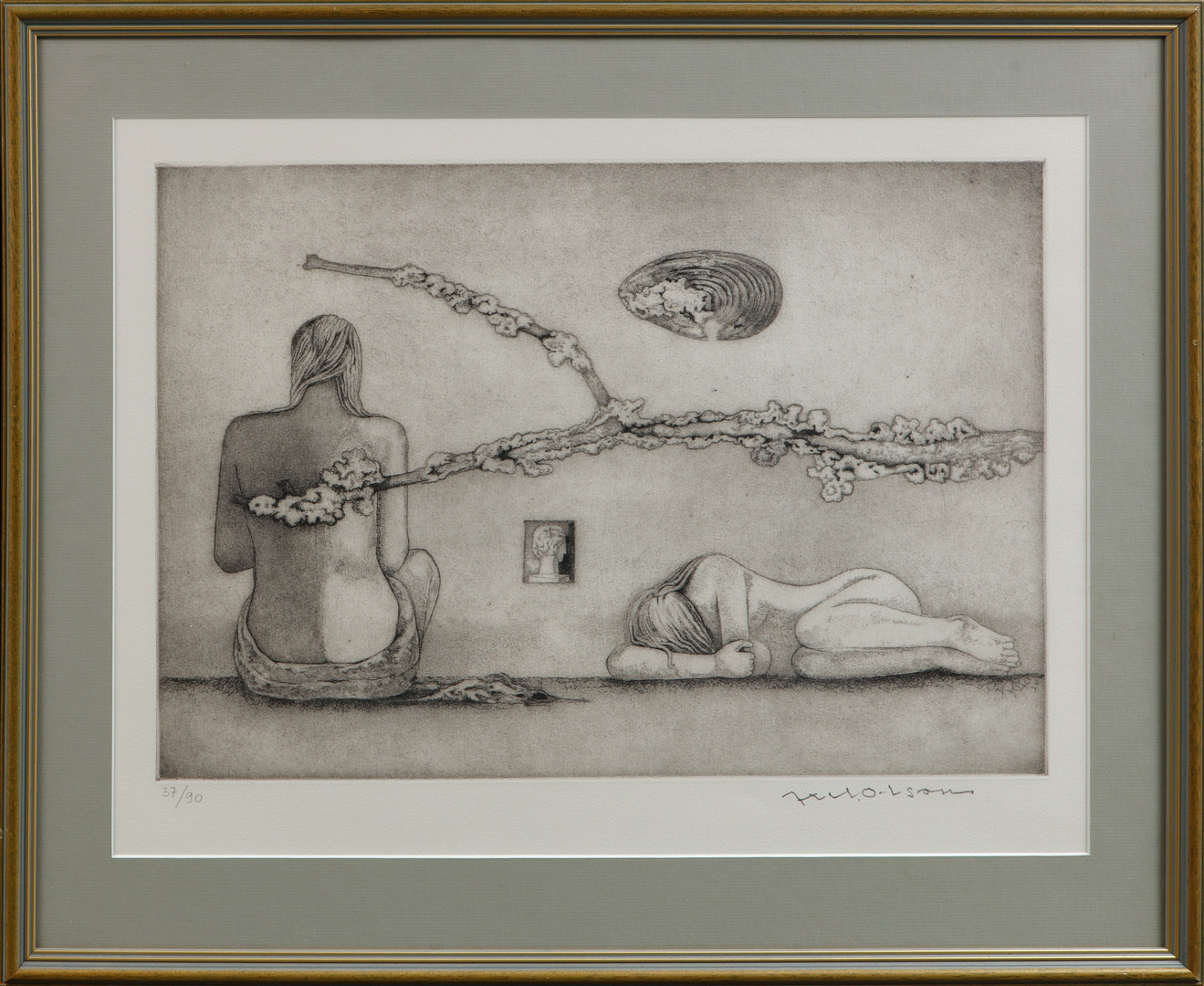 Surrealistisk bild, litografi, signerad och numrerad 37/90.