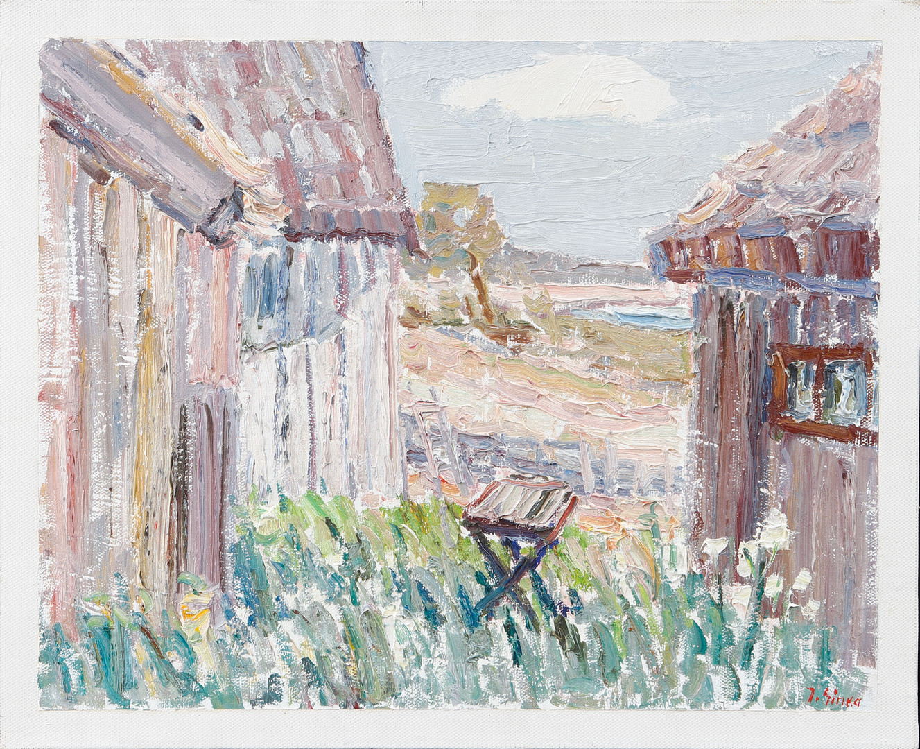 Vy mot strand, olja på duk, signerad.