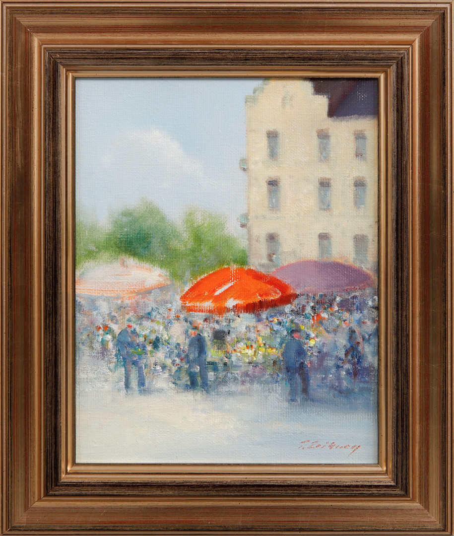 "Torghandel Kungstorget" olja på duk, signerad.