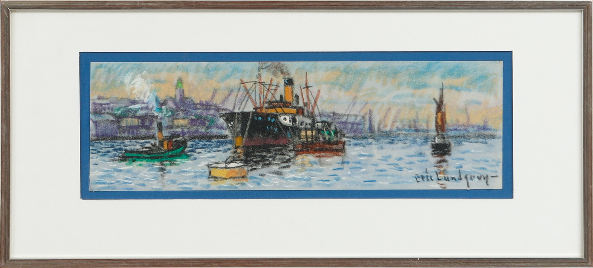 Göteborgs hamn, pastell, signerad.