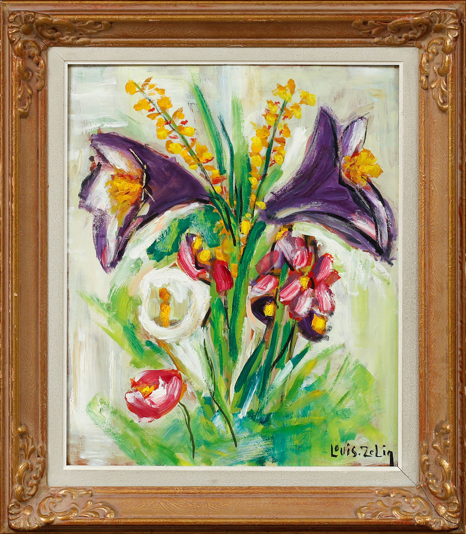 Blommor, olja på pannå, signerad.