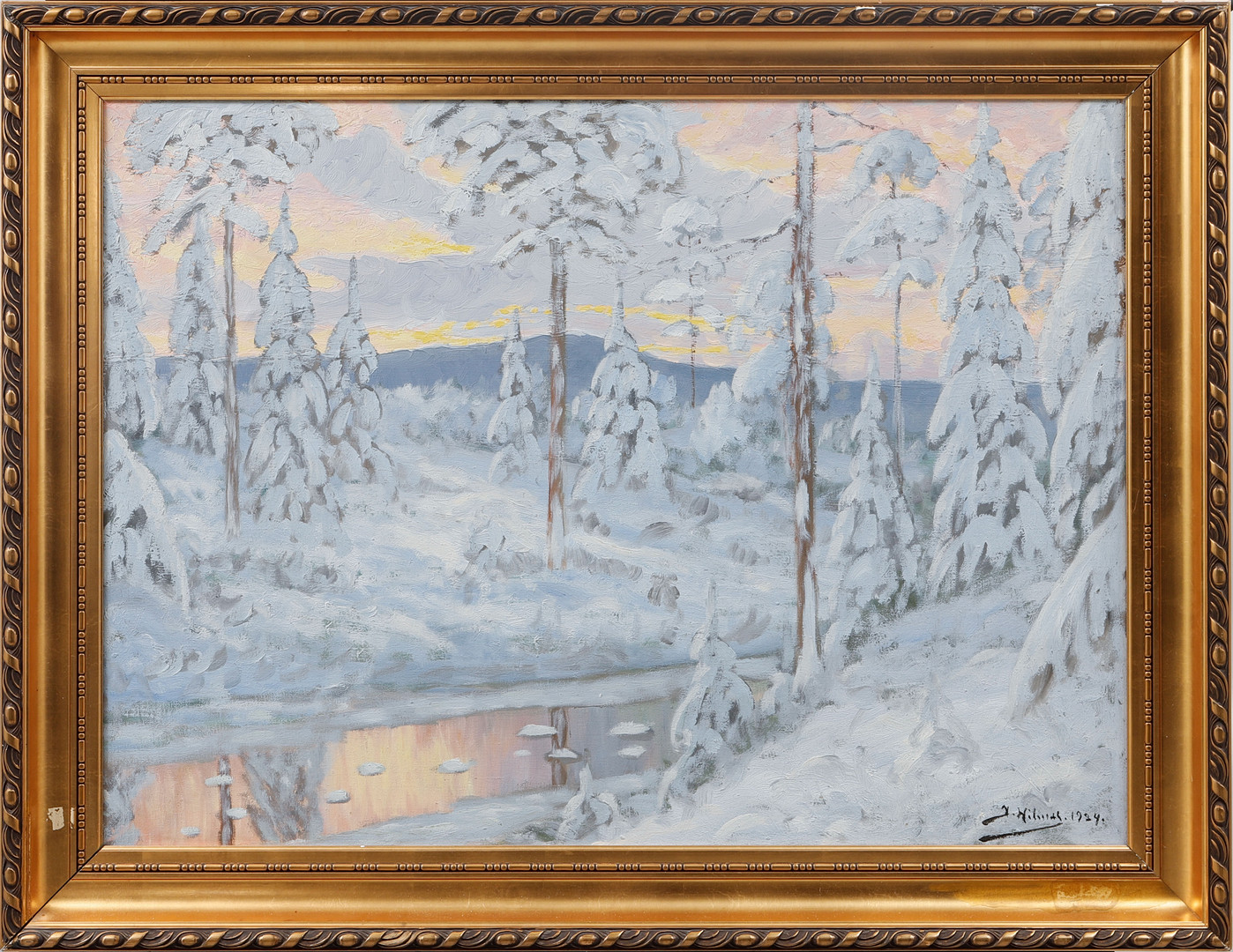 Vinterlandskap, olja på duk, signerad och daterad 1924.