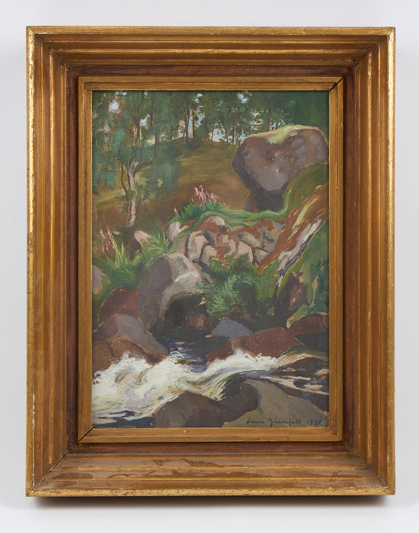 Porlande bäck, signerad samt daterad 1931, gouache.