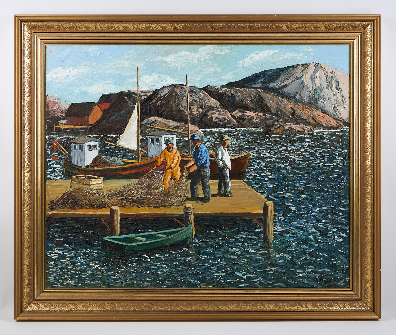 "På skärgårdsbryggan", signerad, olja på duk.