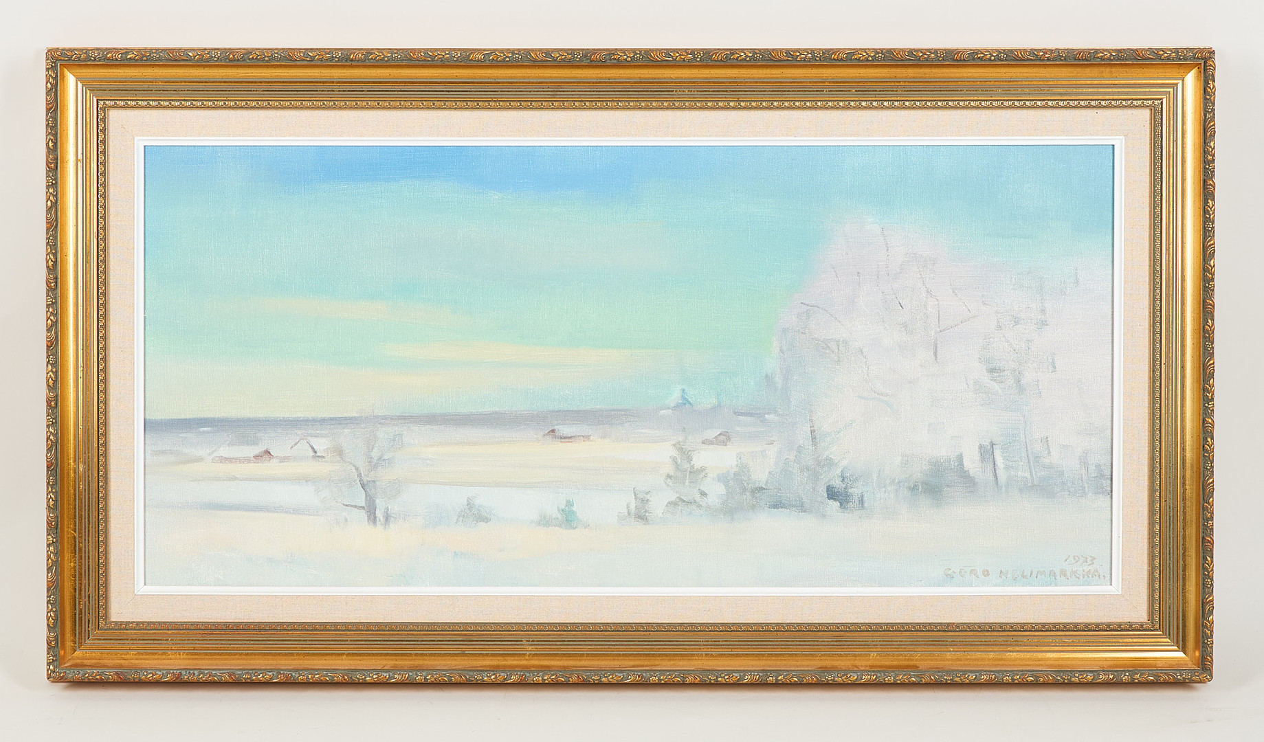 Frostdag, signerad samt daterad 1973, olja på duk.