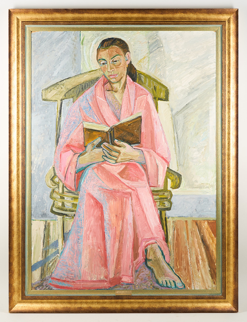 "Läsande kvinna-Eva" (1956), olja på pannå.