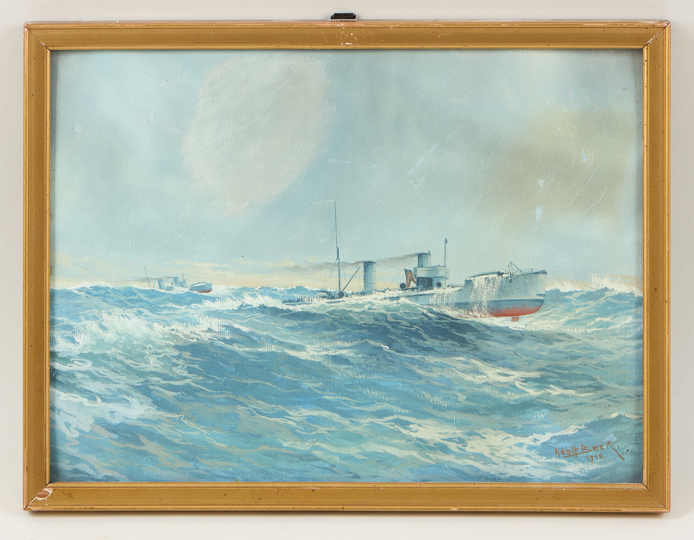 Torpedbåt, signerad samt daterad 1918, gouache.