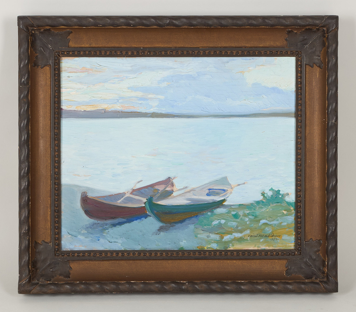 Kväll på Vesijärvi, signerad samt daterad 1925, olja på pannå.