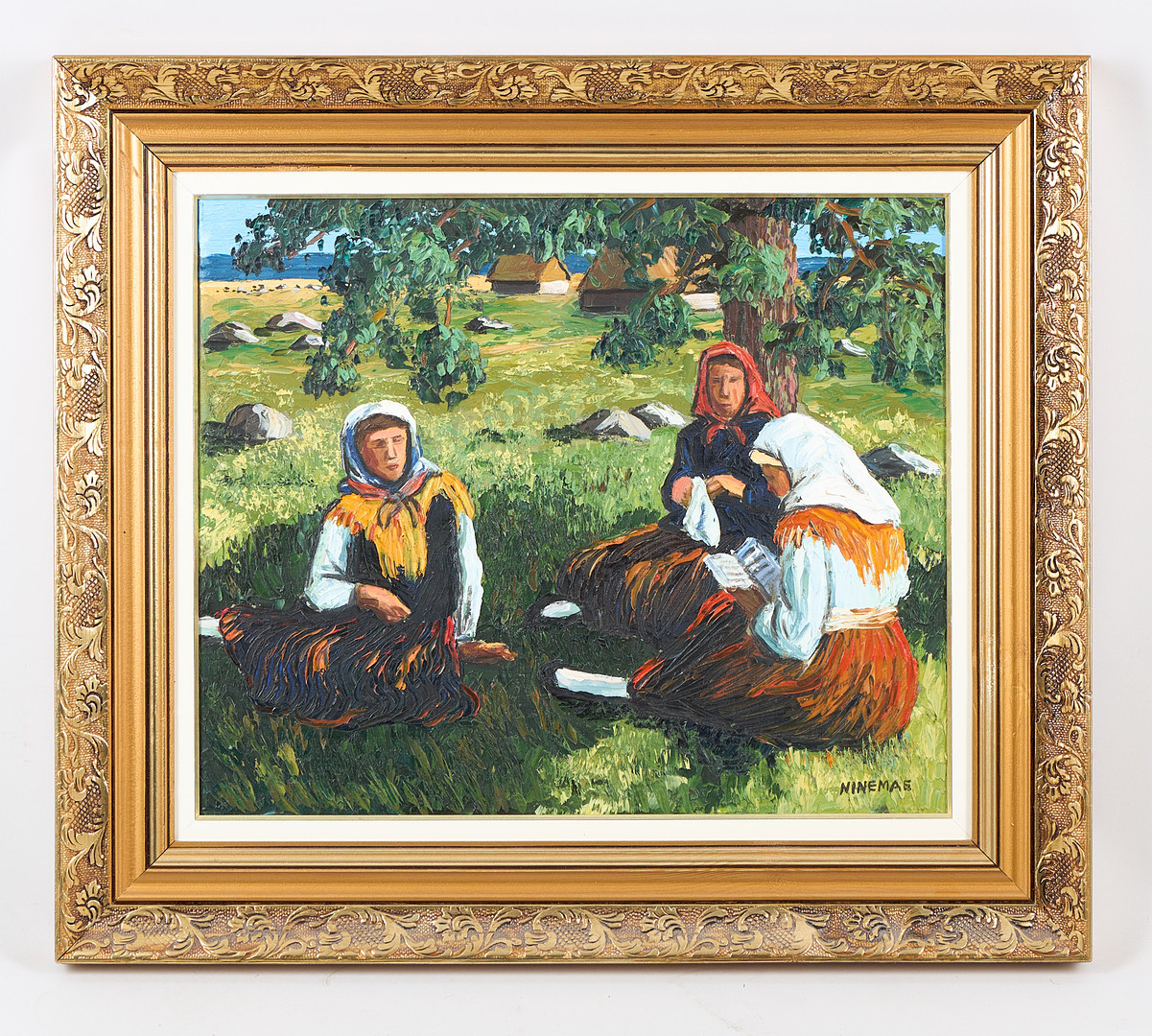 "Efter söndags-gudstjänst", signerad, olja på duk.