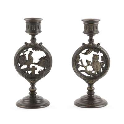PAIR OF 'DAWN' AND 'DUSK' CANDLESTICKS, 1882