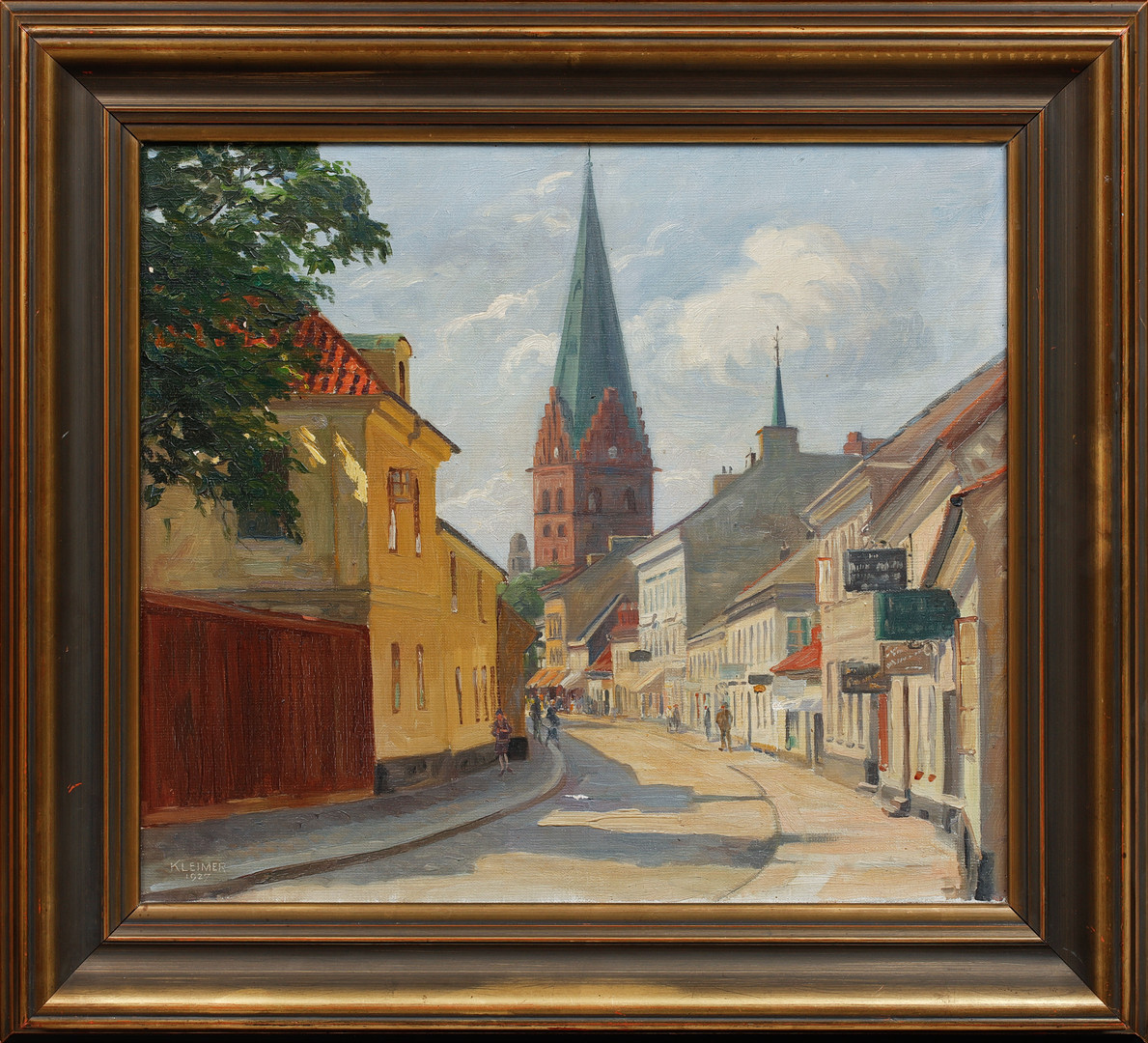 Stadsbild, St Petri kyrka Malmö, olja på duk, signerad och daterad 1927.