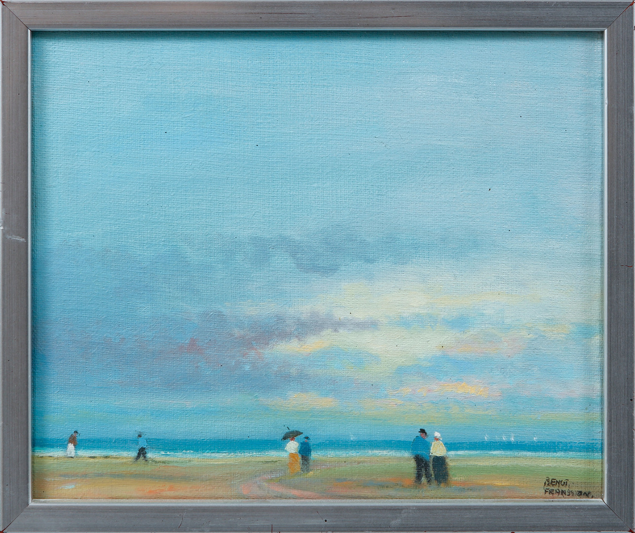 Bengt Fransson, Strandpromenad, olja på duk, signerad.