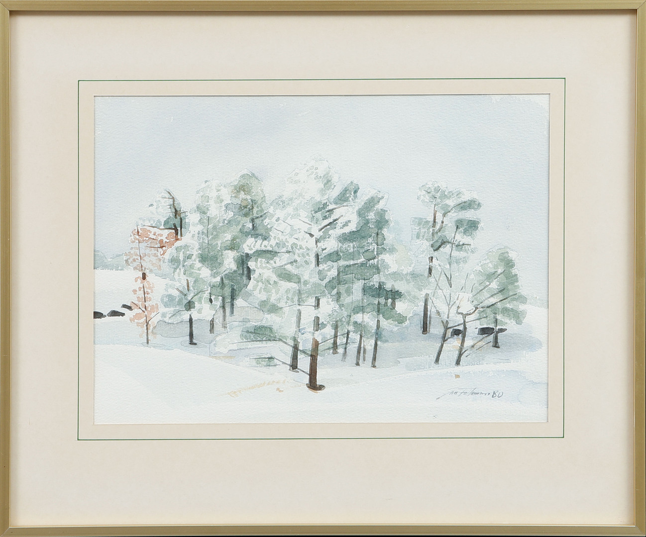 "Rimfrostdag", akvarell, signerad och daterad 80.