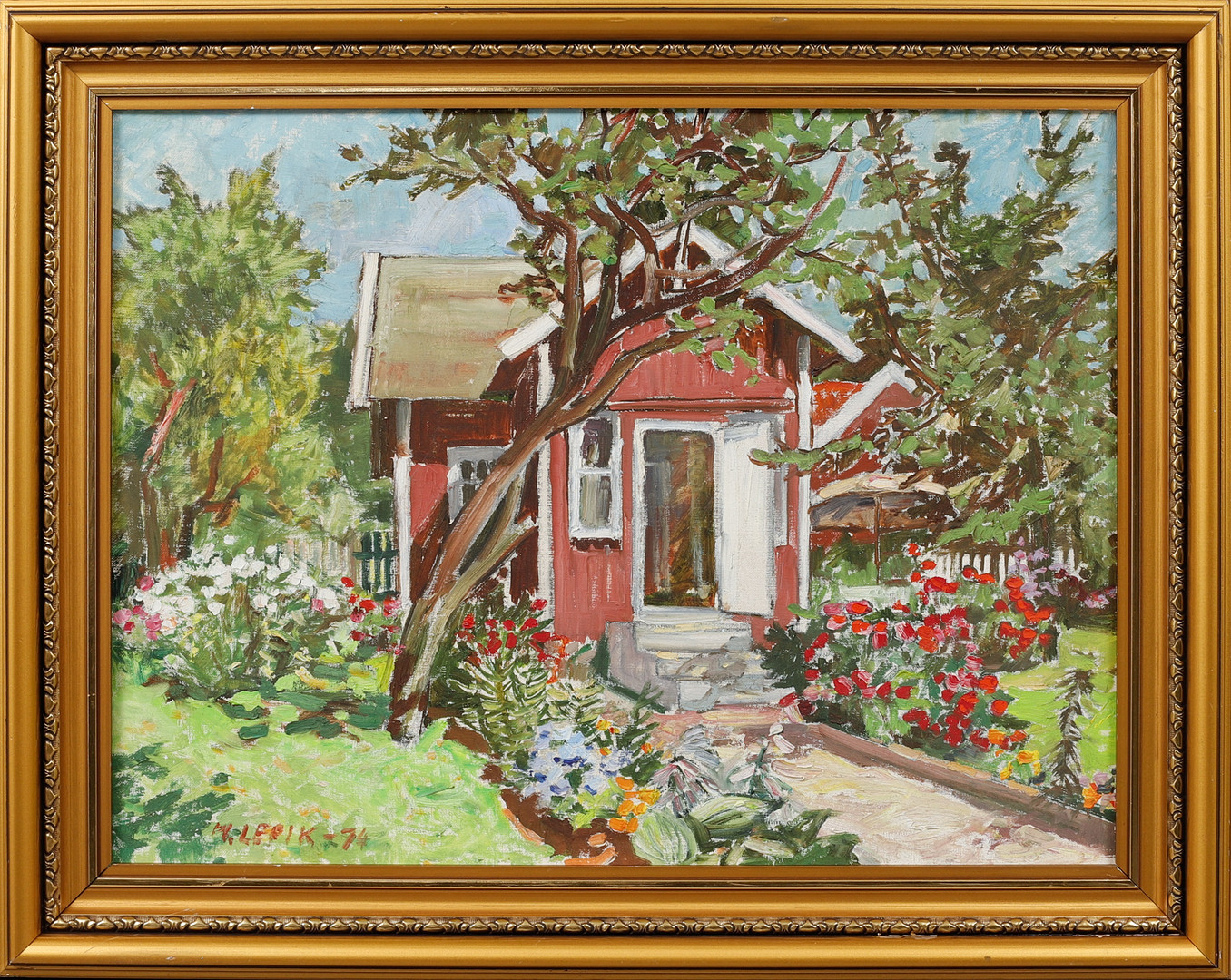 "Koloni nr 31". olja på duk, signerad och daterad -74.