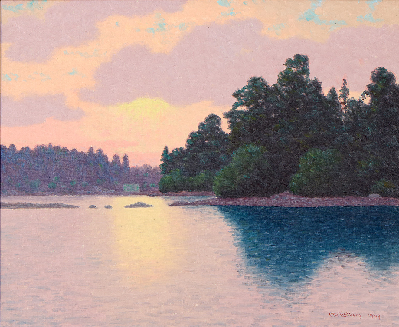 Skymningslandskap, olja på duk.