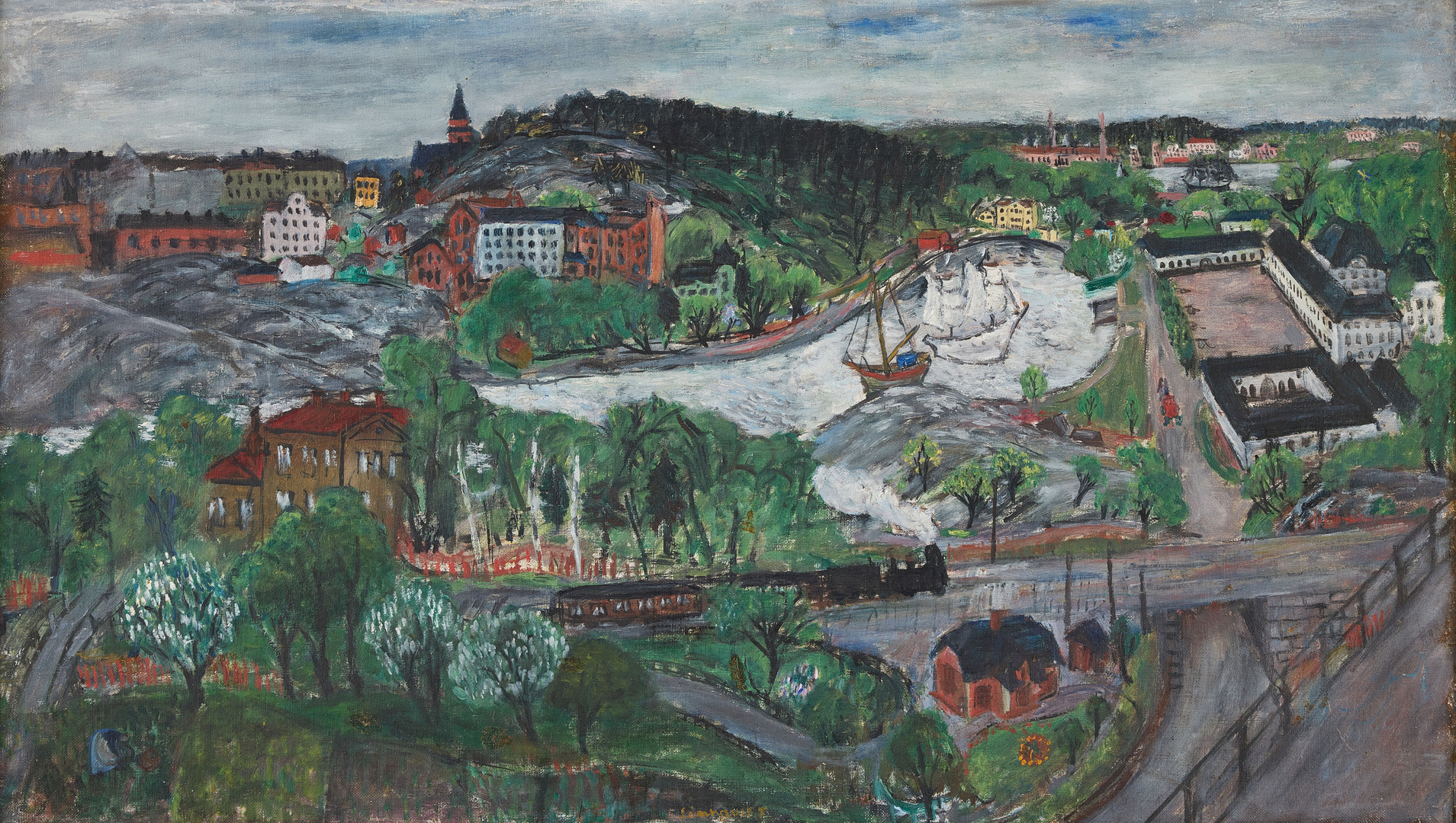 “View of Karlberg with Blossoming Trees”.