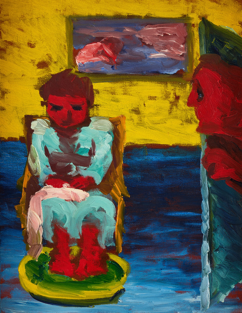"Boy washing his feet".
