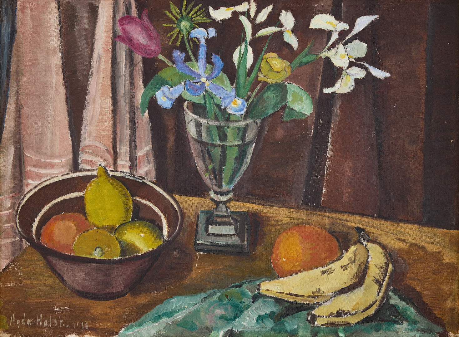 Floral still life with fruits.