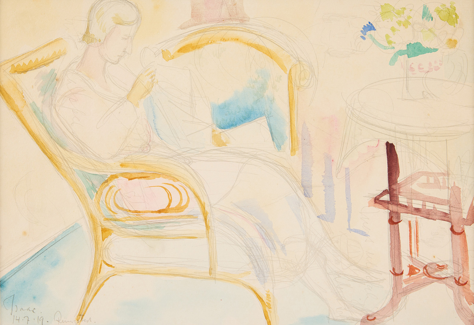 Woman sewing.
