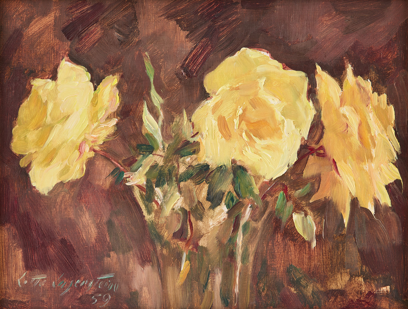 Lotte Laserstein, Still life with yellow roses.