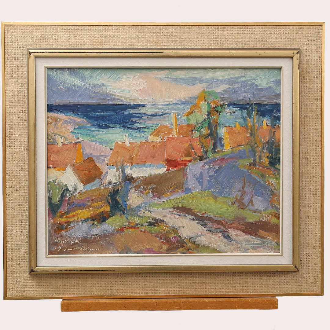 Olja på duk, "Gudhjem, Bornholm, signerad.