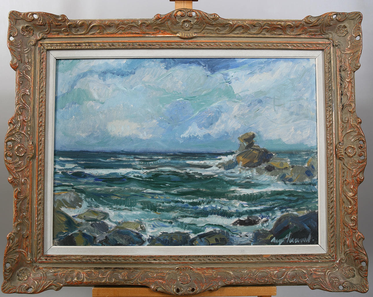Olja på duk, Klippkust, signerad.