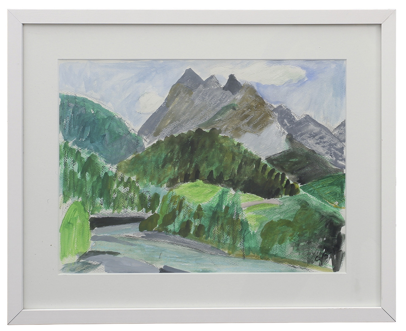 , pastell, bergslandskap sommartid, Schweiz, monogramsignerad. GB -12.