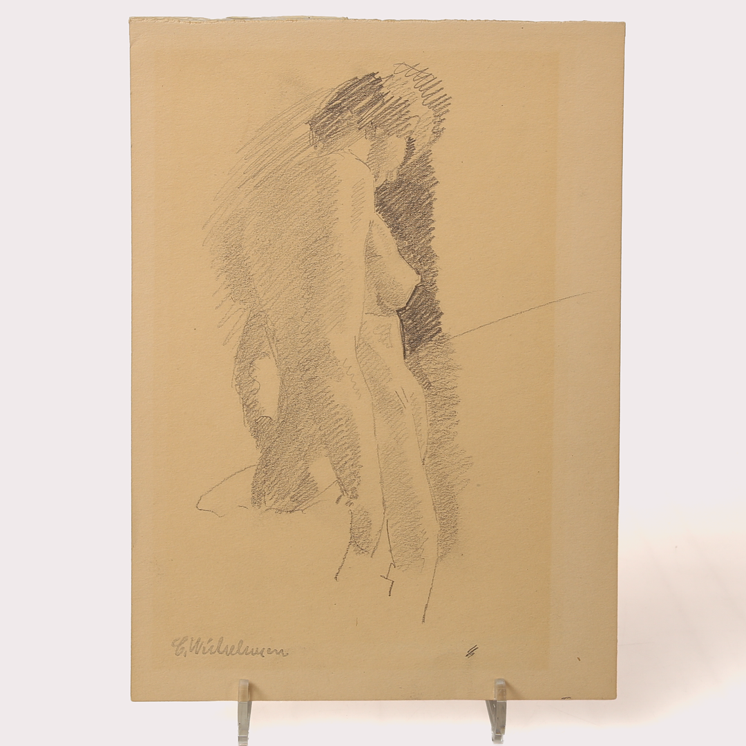 (1866-1928), blyerts med olika stift, på papper. Krokistudie, kvinnlig modell. Signerad C. Wilhelmson.