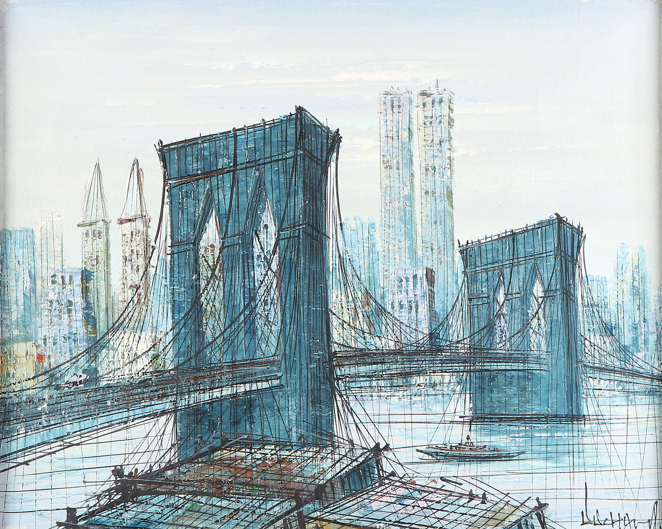 Oljemålning på duk. Brooklyn bridge. Signerad.