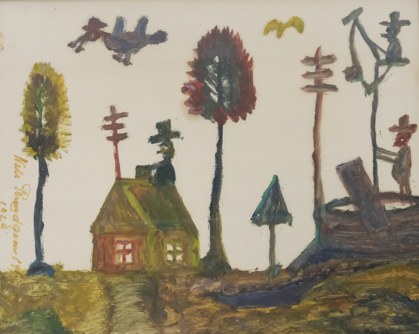 HUS OCH FIGURER, BLANDTEKNIK.