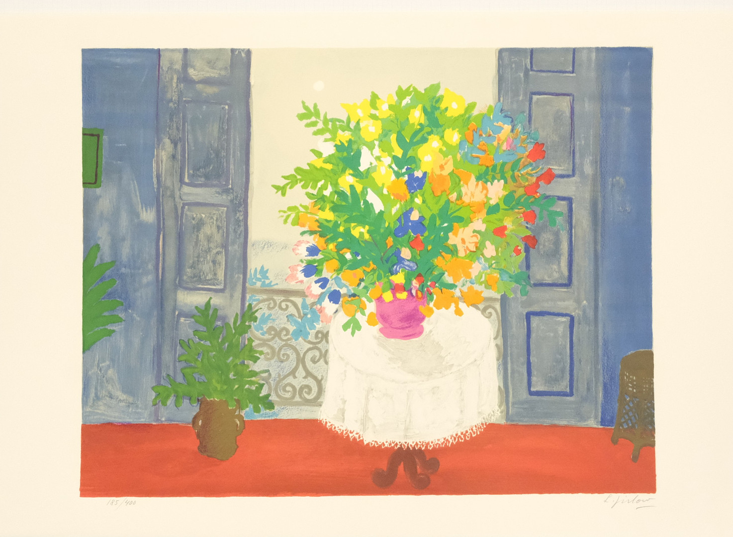 LITOGRAFI. "FÖNSTRET MED BLOMBUKETT".