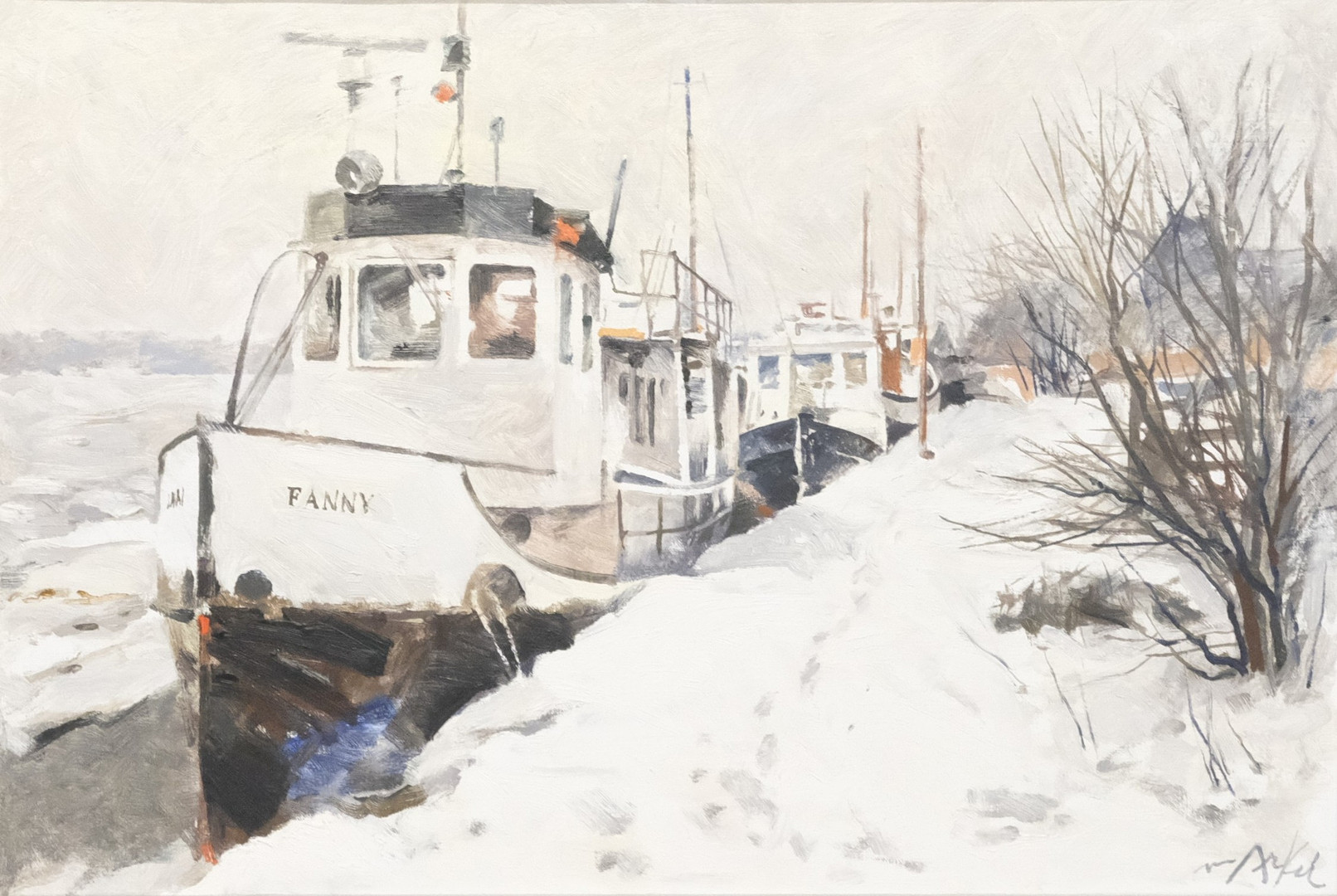 BÅTAR VID KAJ, SÖDER MÄLARSTRAND, OLJA PÅ DUK.