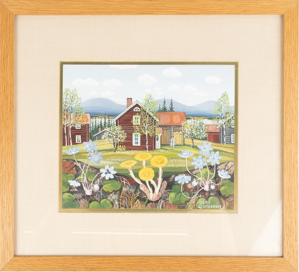 "En vårdag", gouache, signerad Stina Sunesson Tällberg.