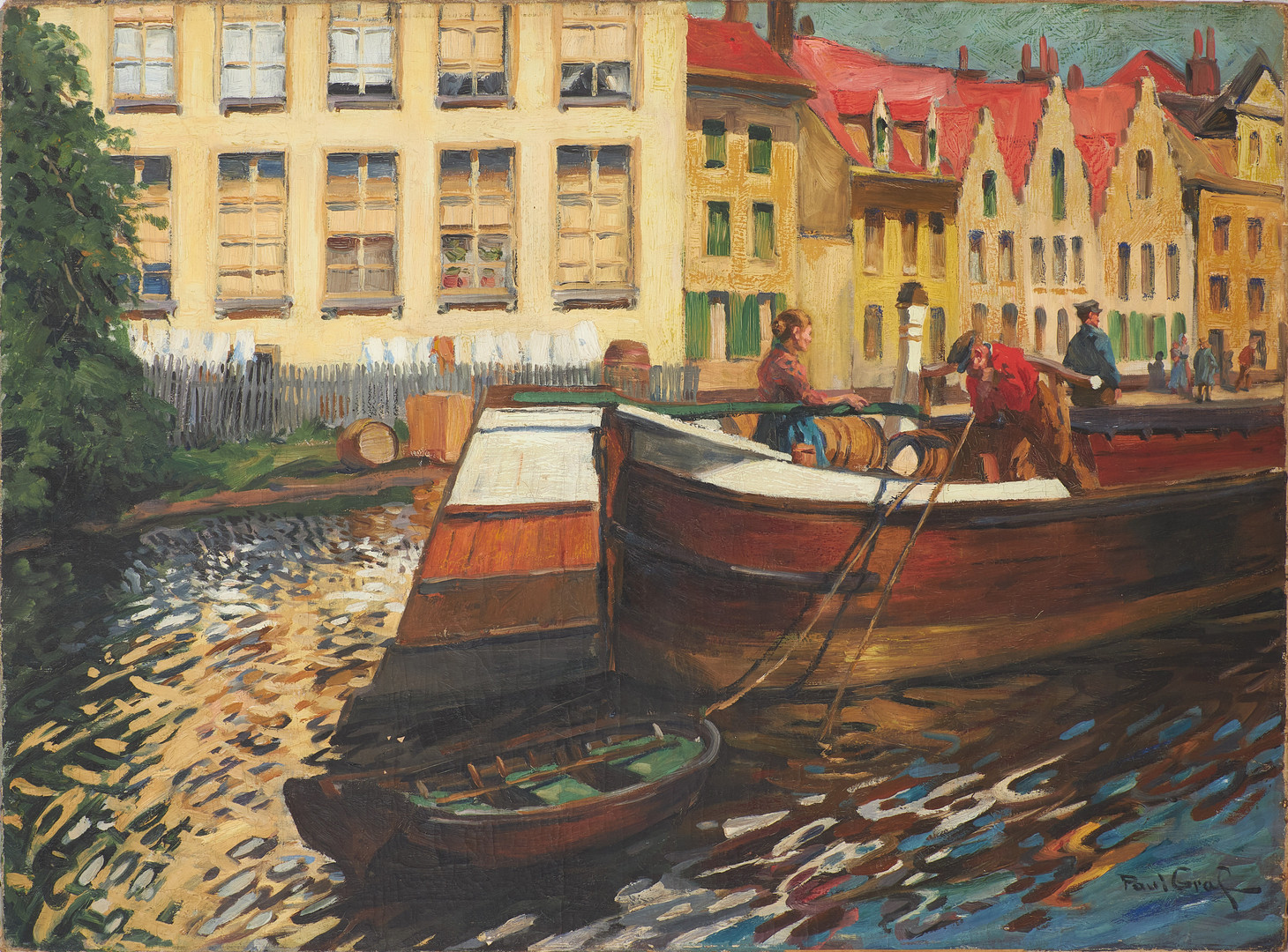 Hamnmotiv från Bruges/Brygge, olja på duk, signerad, etikett á tergo.