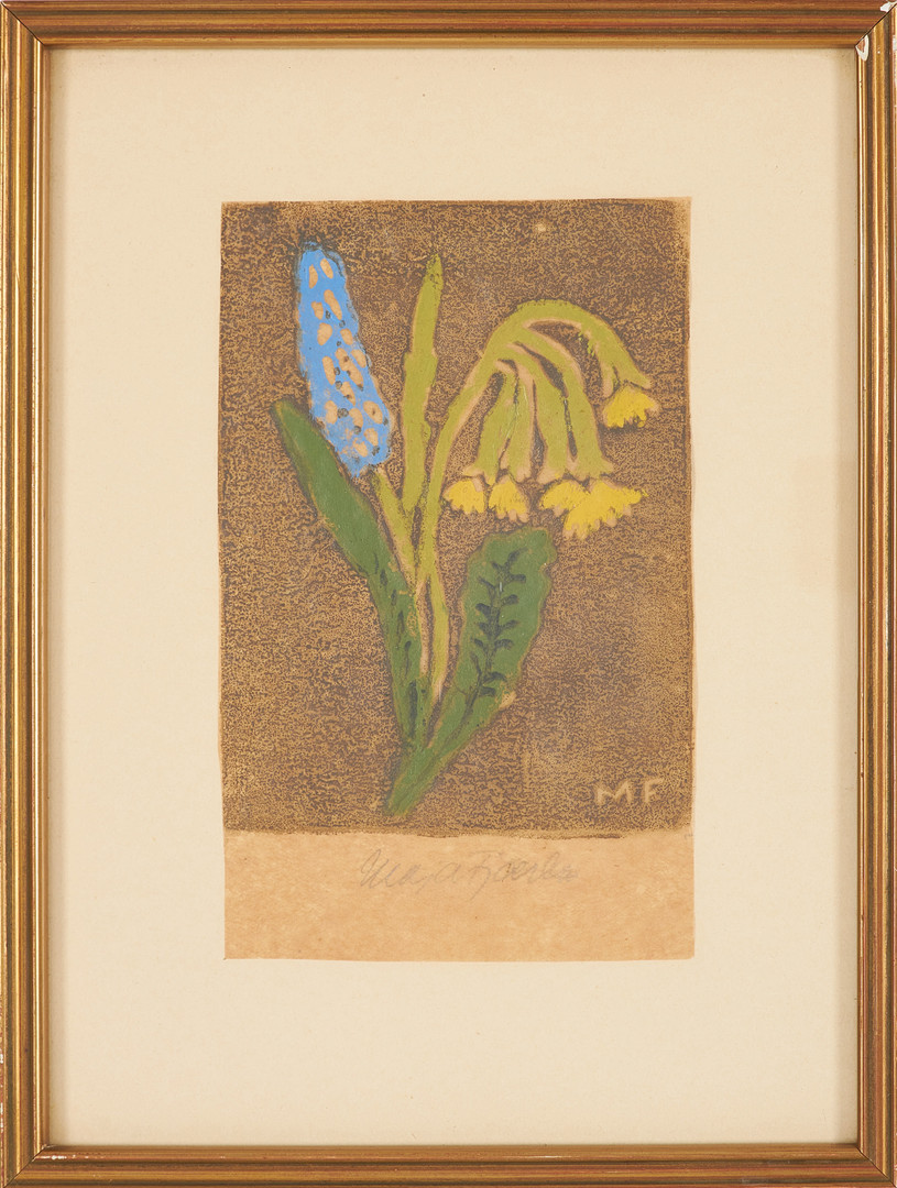 "Vårblomster", träsnitt, kolorerat, signerad.