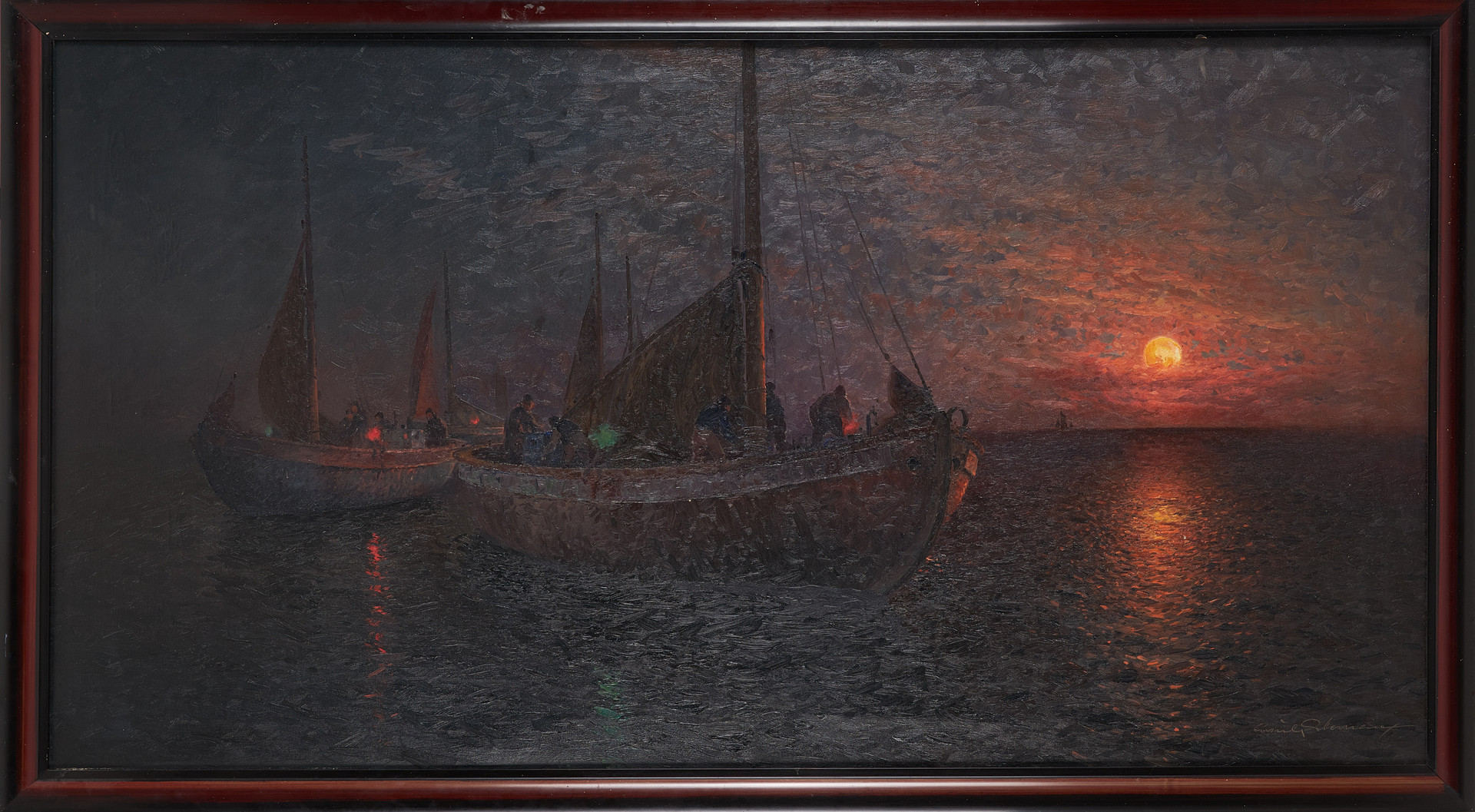 Fiskare i natten, olja på duk, signerad.