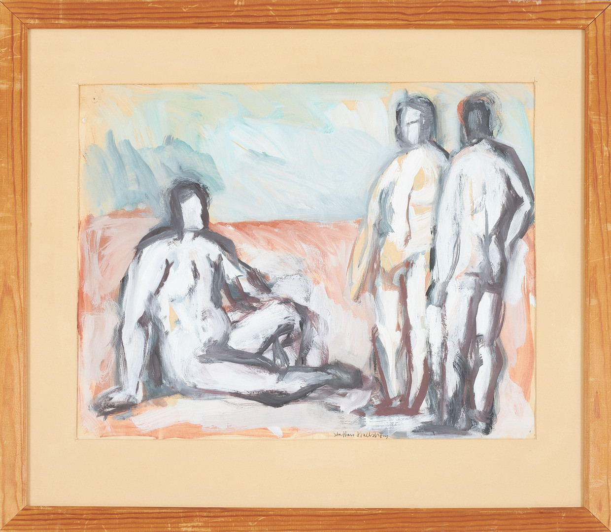 Figurkomposition, olja på papper, signerad.
