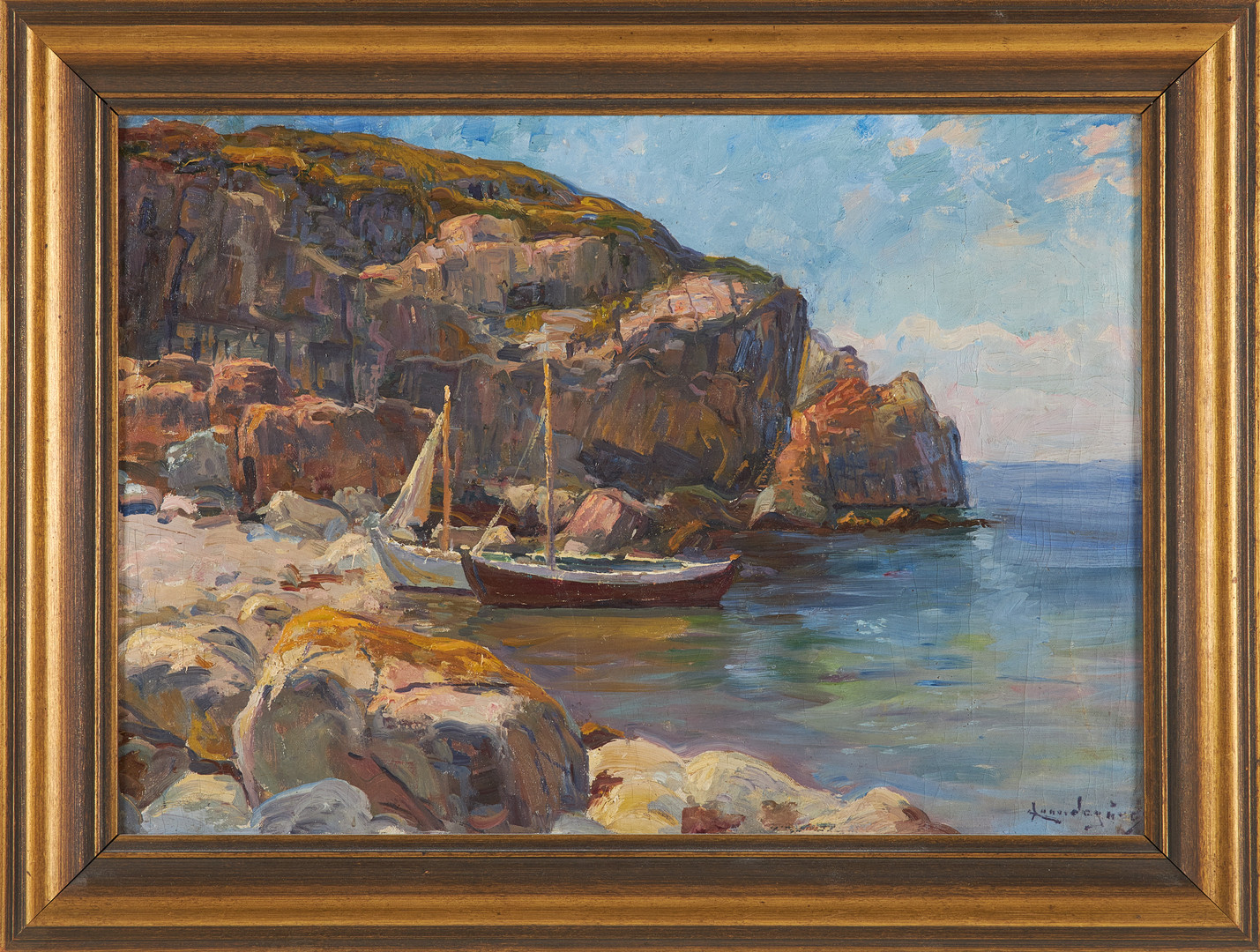 (1860-1924), båtar i naturhamn, olja på duk, signerad.