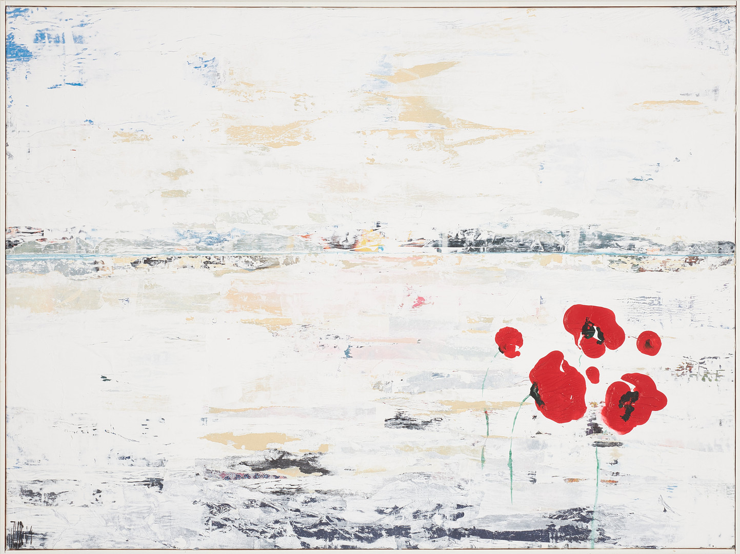 f.d Wiemer, motiv med vallmon, collage/blandteknik, monogramsignerad, daterad 2014.