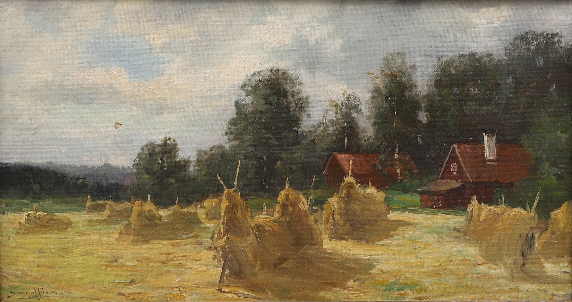 " Skördelandskap Halland" , olja på duk, signerad.
